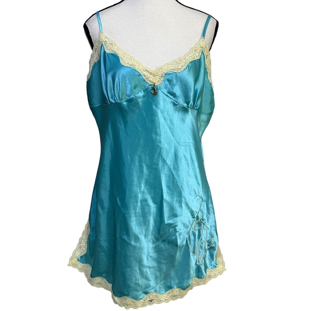 Vintage Y2K Baby Phat Slip Dress XL Satin Lace Chemise McBling Cat Logo Lingerie
